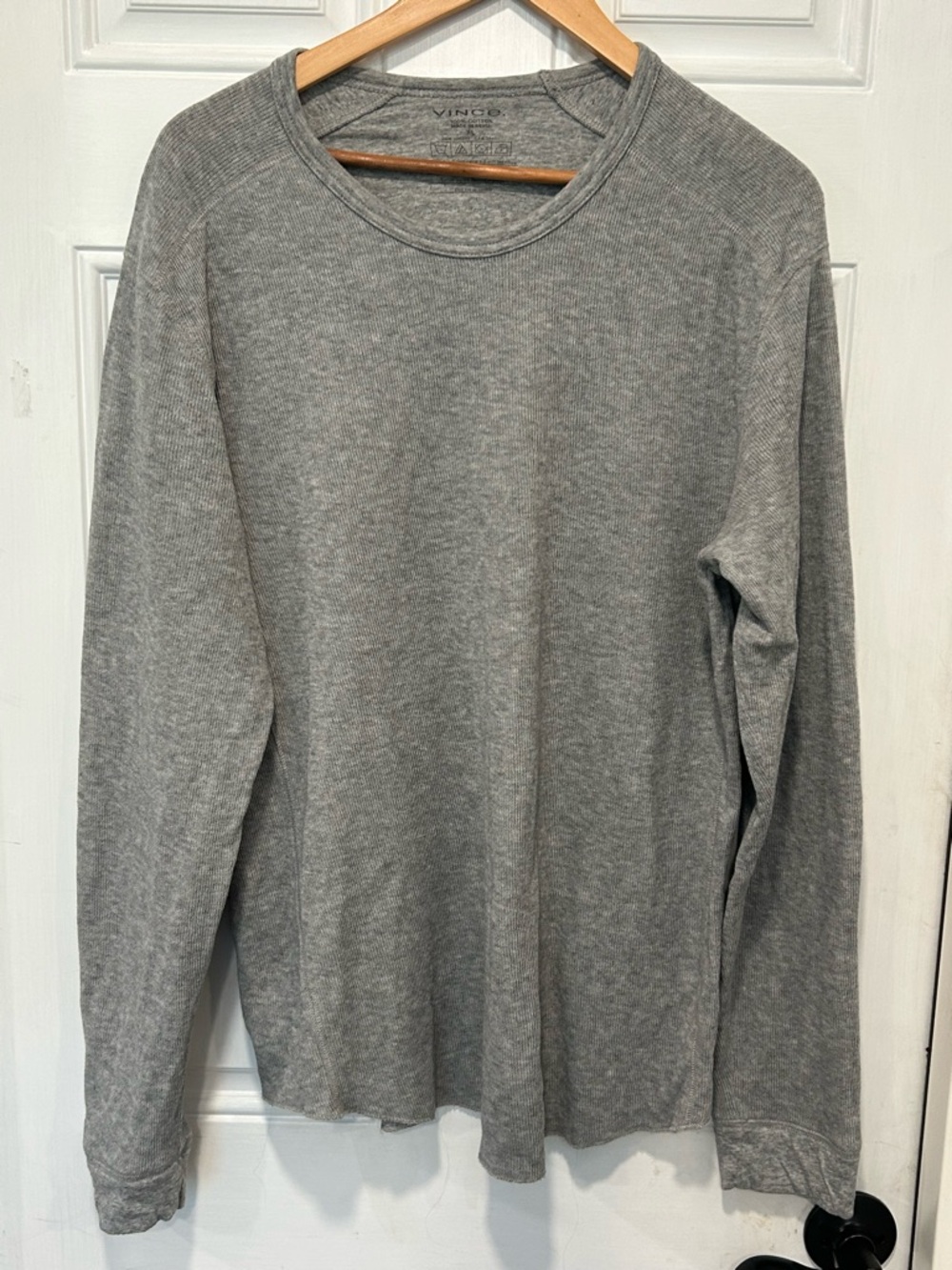 Vince Double-Knit Long-Sleeve Crewneck T-Shirt Heather Gray Minimalist XL